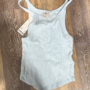 BDG Pale Blue Ribbed Tank Top with Narrow Straps